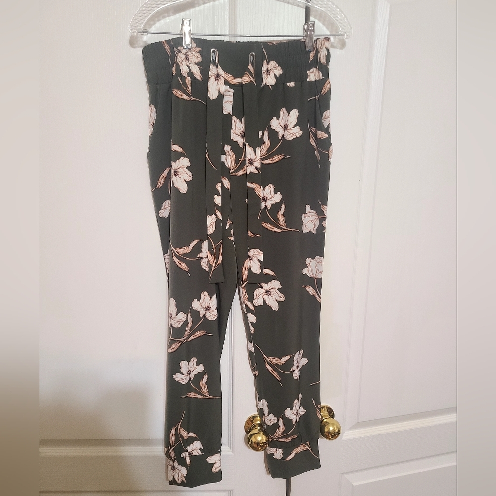 Neutral Sage pants with Floral Pattern